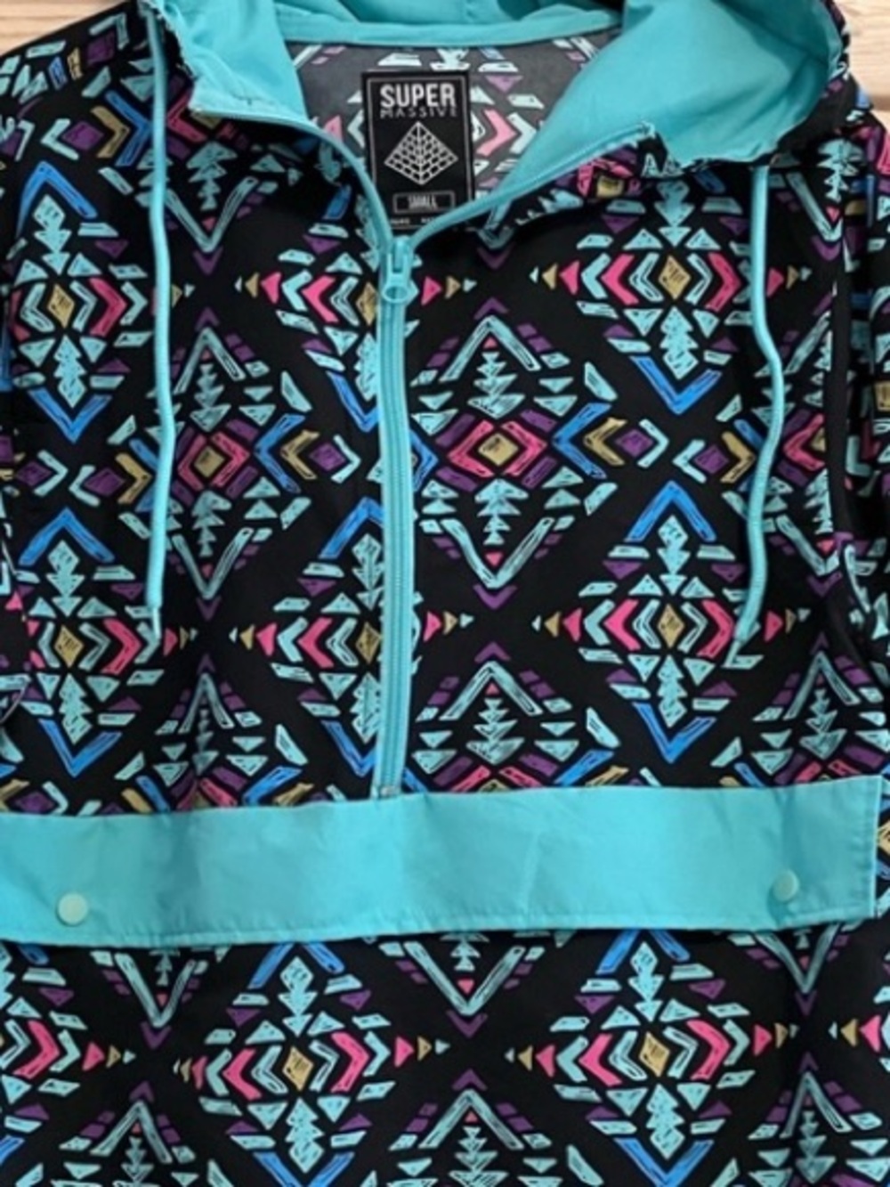Neon Vintage Geometric 90s Hooded Windbreaker Jacket 90s y2k Bold Colorful